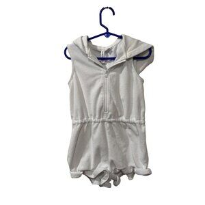 Janie And Jack White Terry Cloth Hooded Romper Sleeveless Elastic Waist Size 5